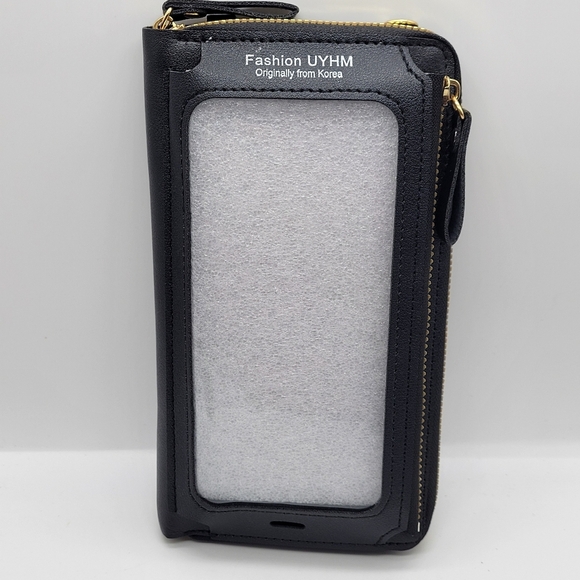 UYHM  Black Wallet Purse Crossbody Strap Double Zip Pockets Phone Pocket - Picture 2 of 7